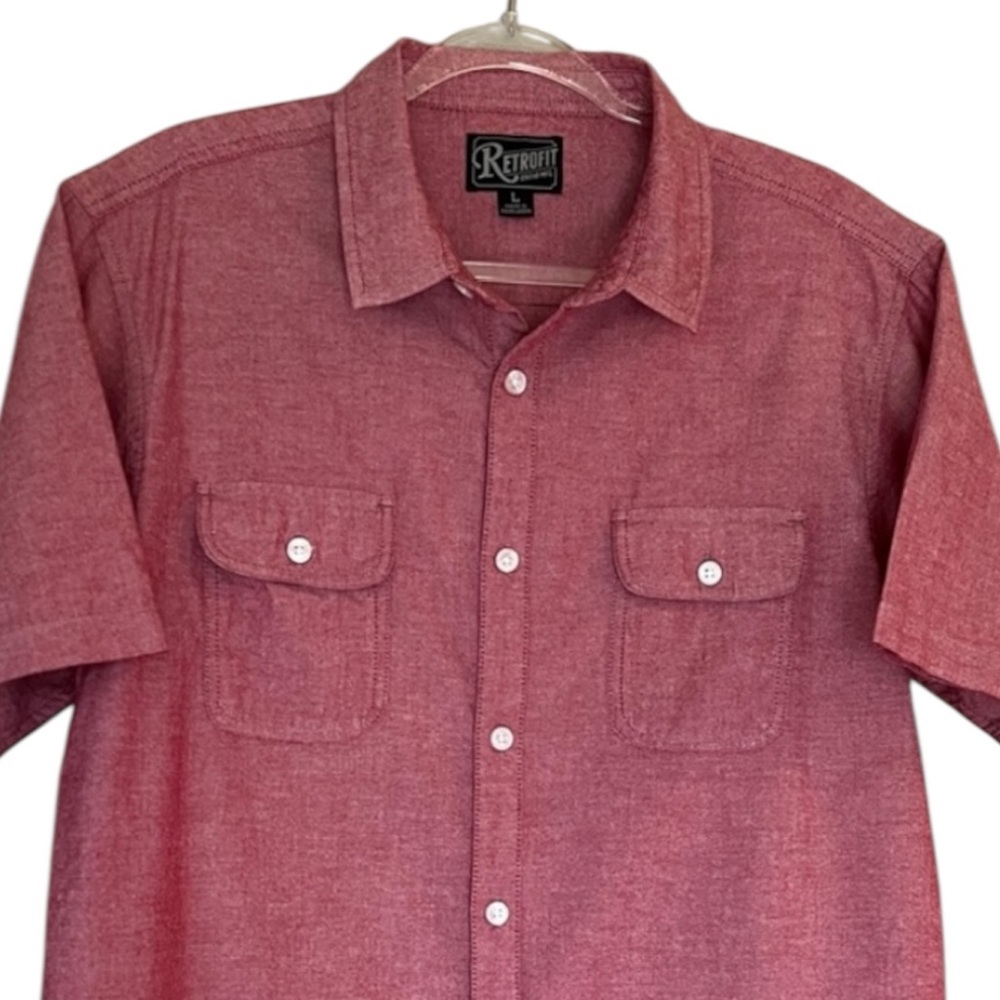 Retrofit Brand Mfg Red Short Sleeve Casual Button Down Shirt Mens L